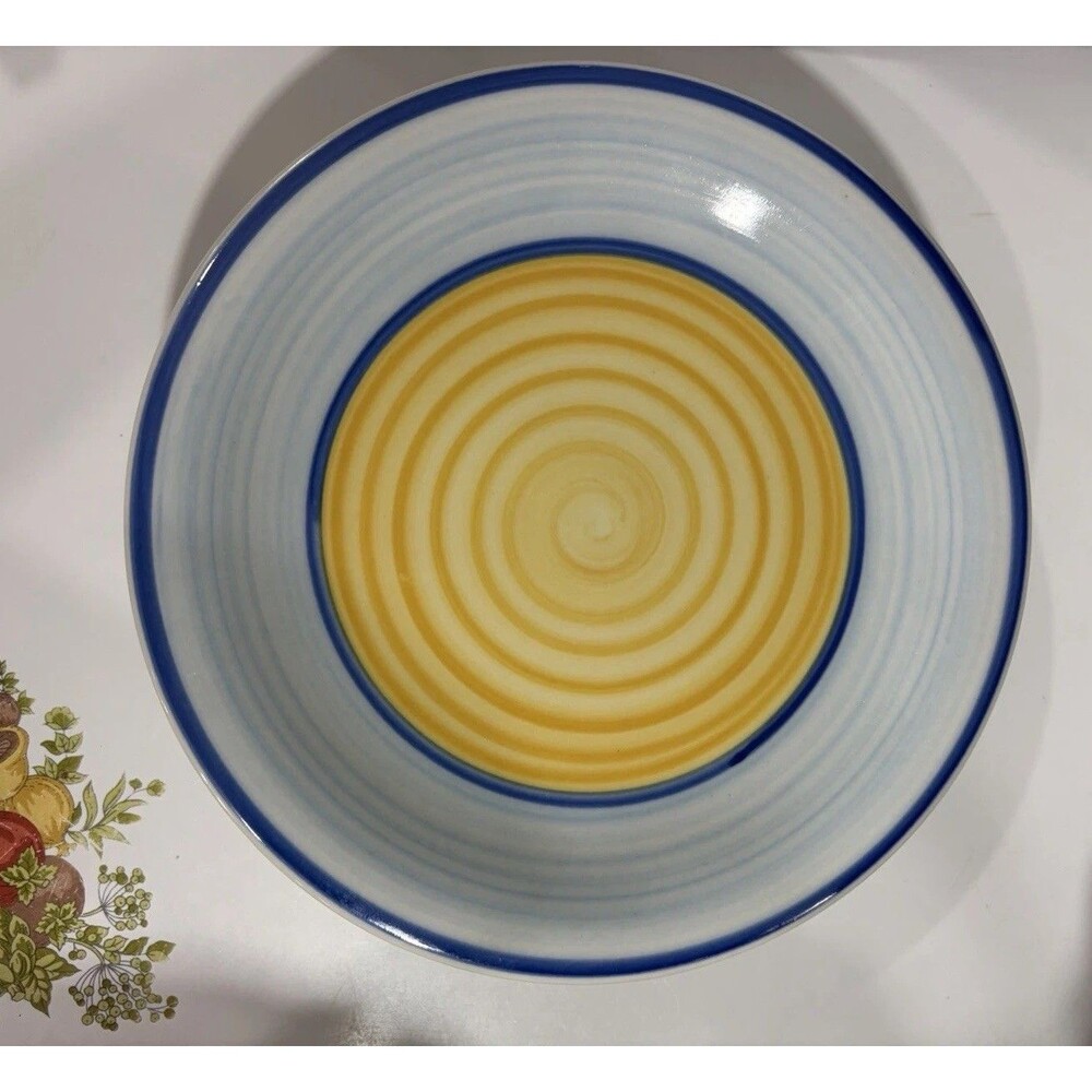 Trisa TRS10 Stone Ware Salad Plate Spiral Blue Yellow 7.5